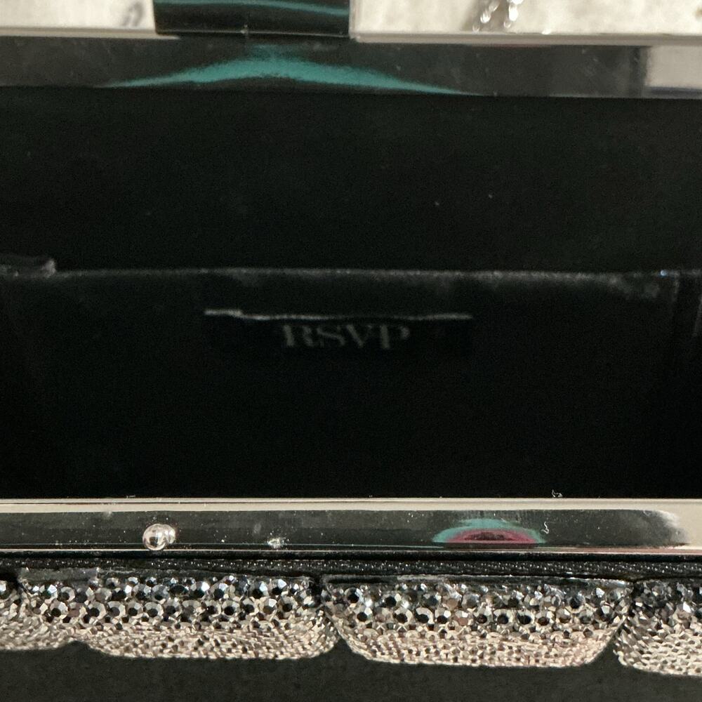 RSVP Y2K Black Satin Evening Bag w/ Silver Square Detail & Chain Strap - Picture 8 of 10
